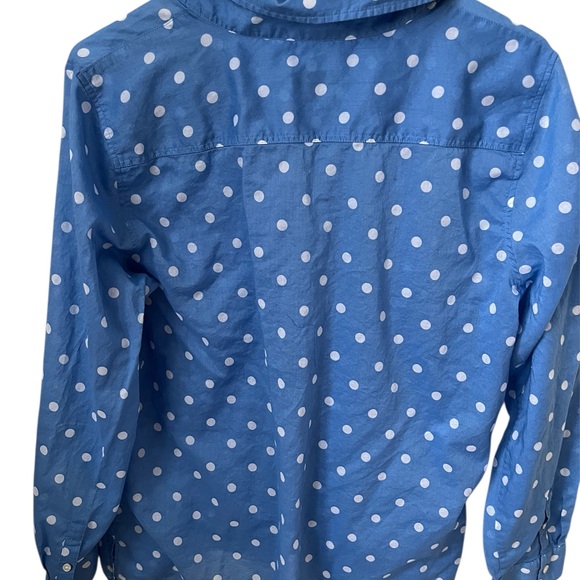 Talbots Blue Polka Dot Shirt Button Down Large Petite Lightweight 100% Cotton - Picture 3 of 5